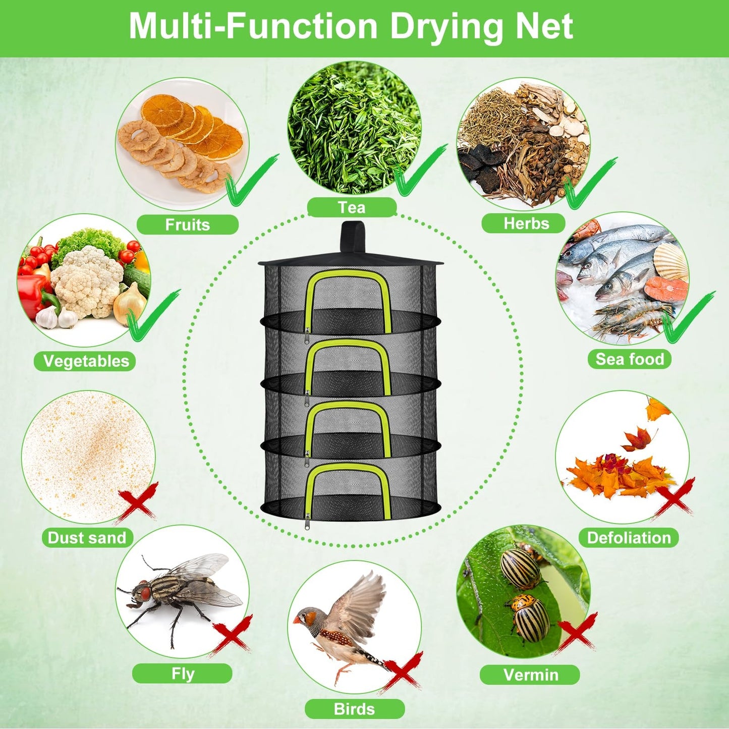Collapsible Herb Drying Net Dryer Mesh Rack with Zipper