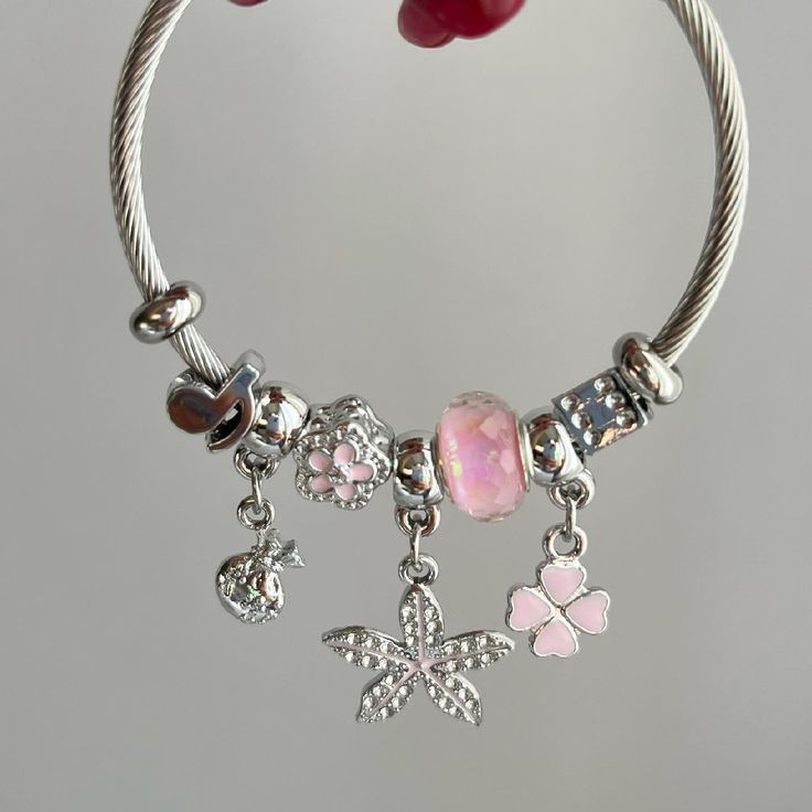 Silver Pink Bracelet For Girls 🌸