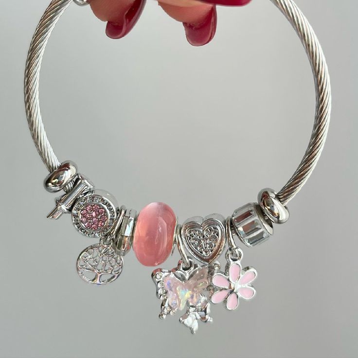 Silver Pink Bracelet For Girls 🌸