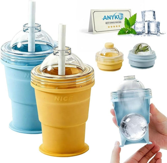 2-in-1 Collapsible Silicone Ice Ball Maker Cup