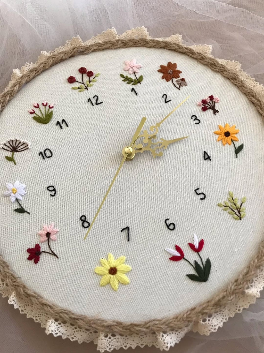 Elegant Bloom Embroidery Clock