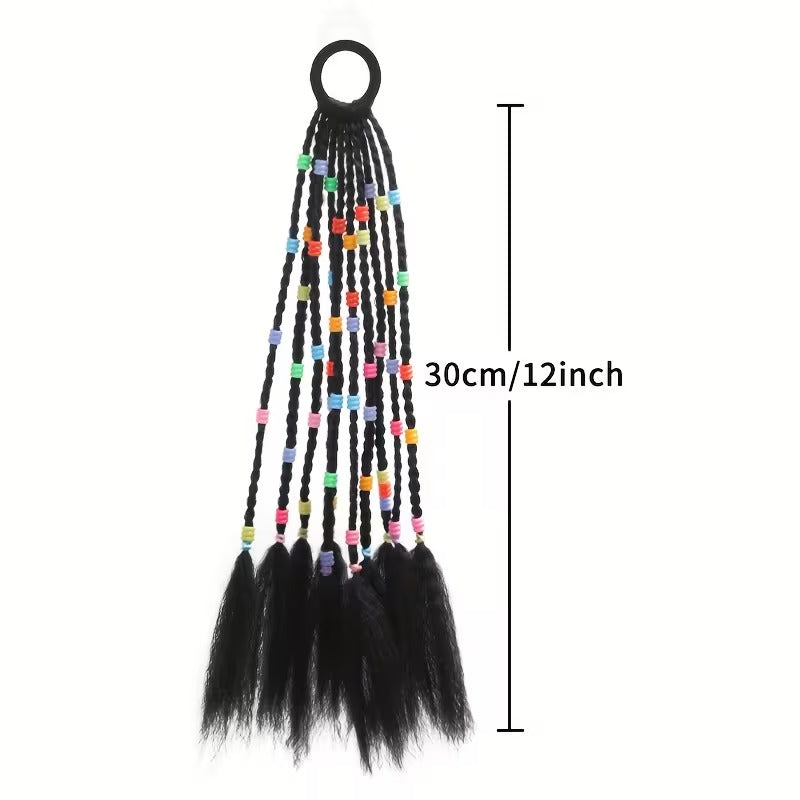Ponytail Hair Extension with Colorful Beads