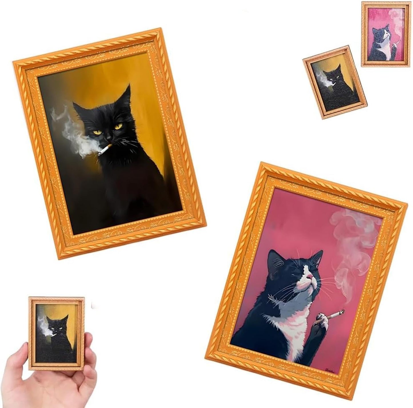 Wooden Rebellious Cat Smoking Art Print Fridge Magnets