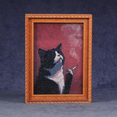 Wooden Rebellious Cat Smoking Art Print Fridge Magnets