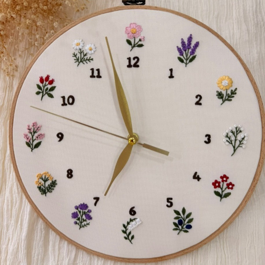 Elegant Bloom Embroidery Clock