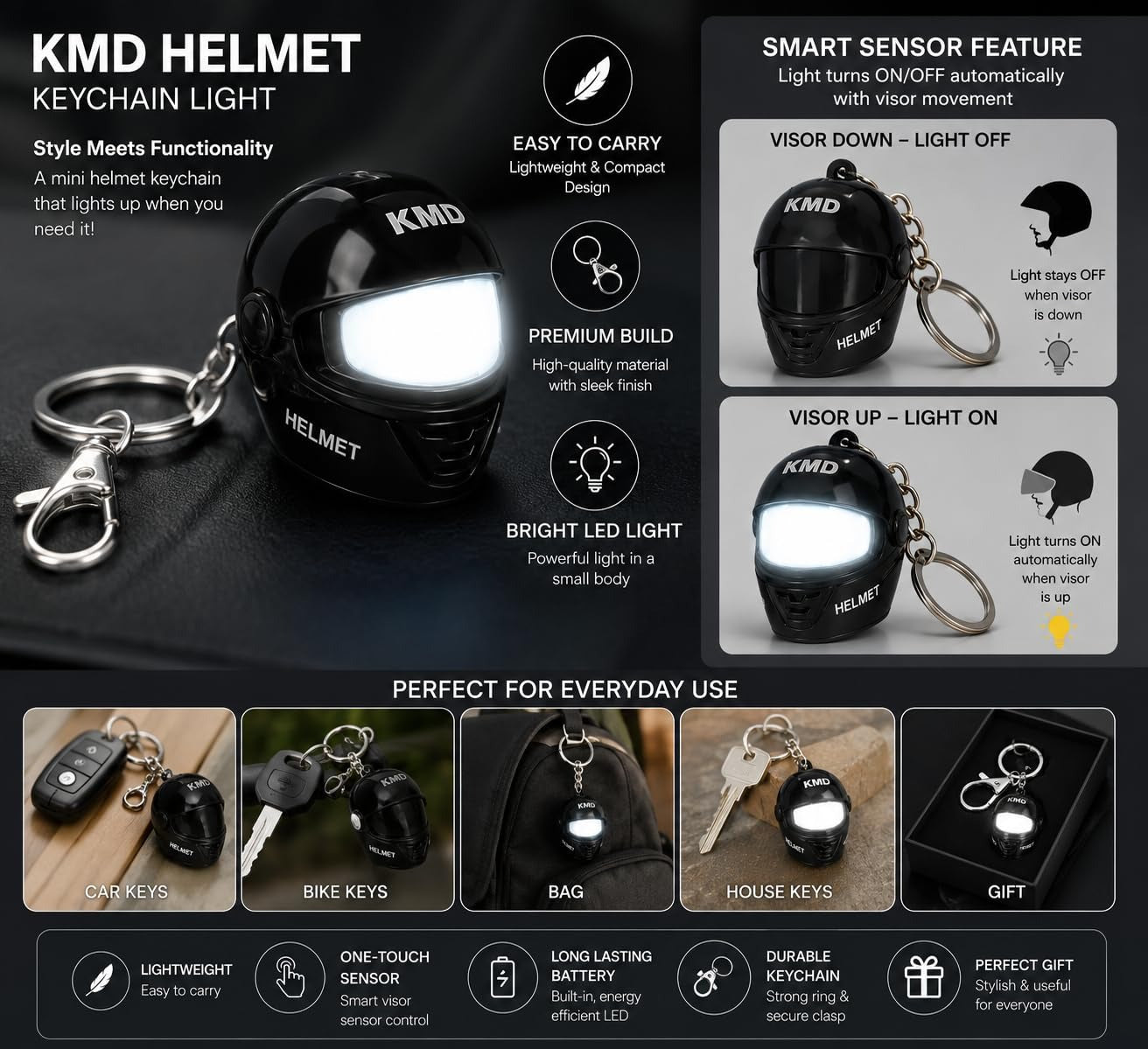 LED Helmet Keychain for Bike & Car Keys