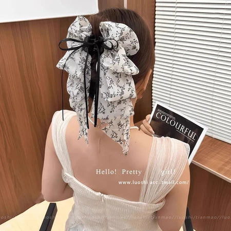 Ribbon Mesh Bow Hair Clamp Grab Clip