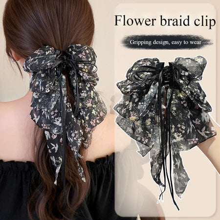 Ribbon Mesh Bow Hair Clamp Grab Clip