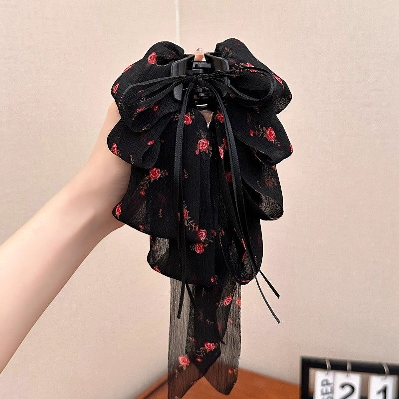Ribbon Mesh Bow Hair Clamp Grab Clip