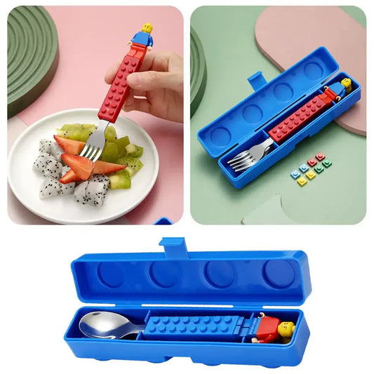 Building Blocks Design Stainless Steel Spoon and Fork Set